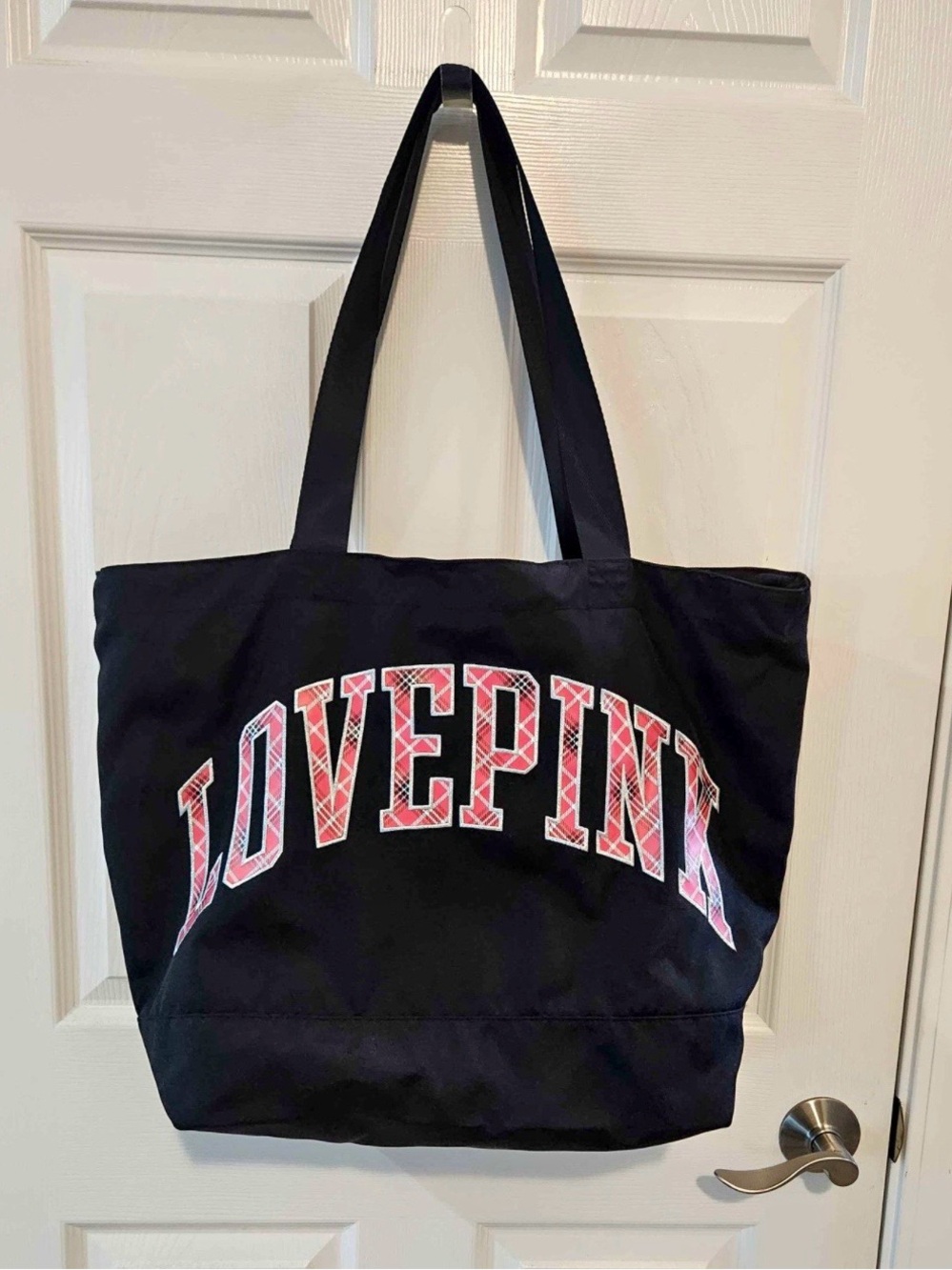 PINK Victoria's Secret Black Tote with Pink Plaid LOVE PINK Logo